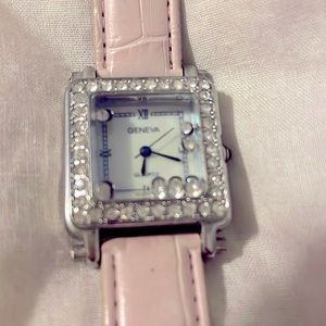 Pink Geneva Watch Mother of Pearl Face with Rhinestones